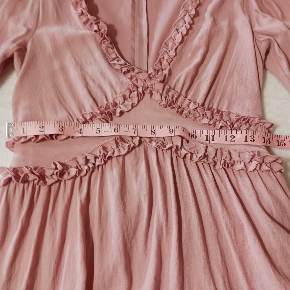 Mi Ami, Pink, Mini, Coquette Dress, Size Small. Ruffled A-line, Deep V Neckline - Picture 12 of 16
